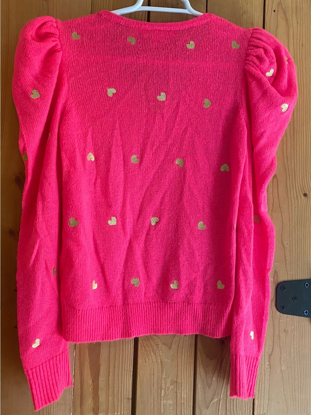 Lilly Pulitzer Hot Pink V-Neck Puff Sleeve Sweater with Gold Hearts - Picture 6 of 6
